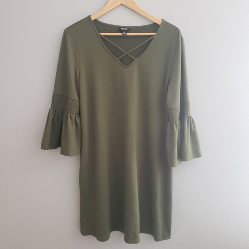 Army green shirt dress with bell sleeves large
